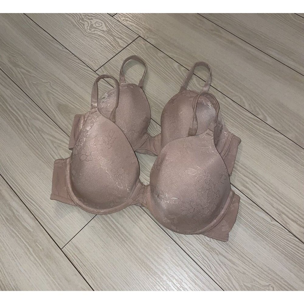 Lot 2 Wacoal 65339 Feminine Charm Contour Underwire Demi Bras Leaves 36D Beige - Picture 1 of 6